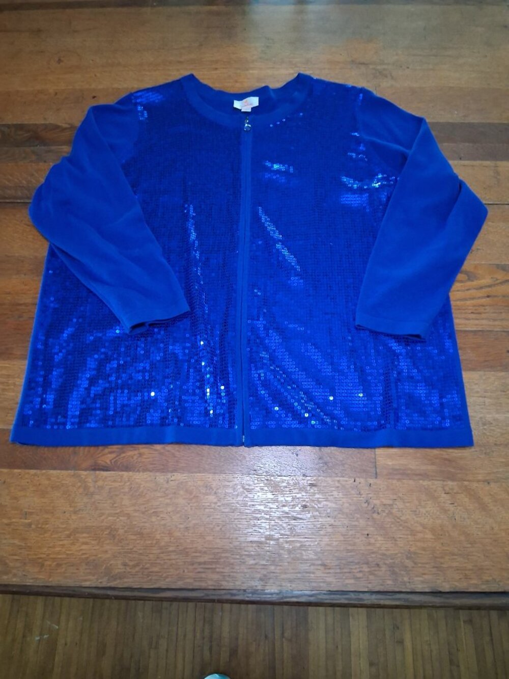 Quacker Factory 2XL Royal Blue Sequin Zip Front Cardigan Sweater